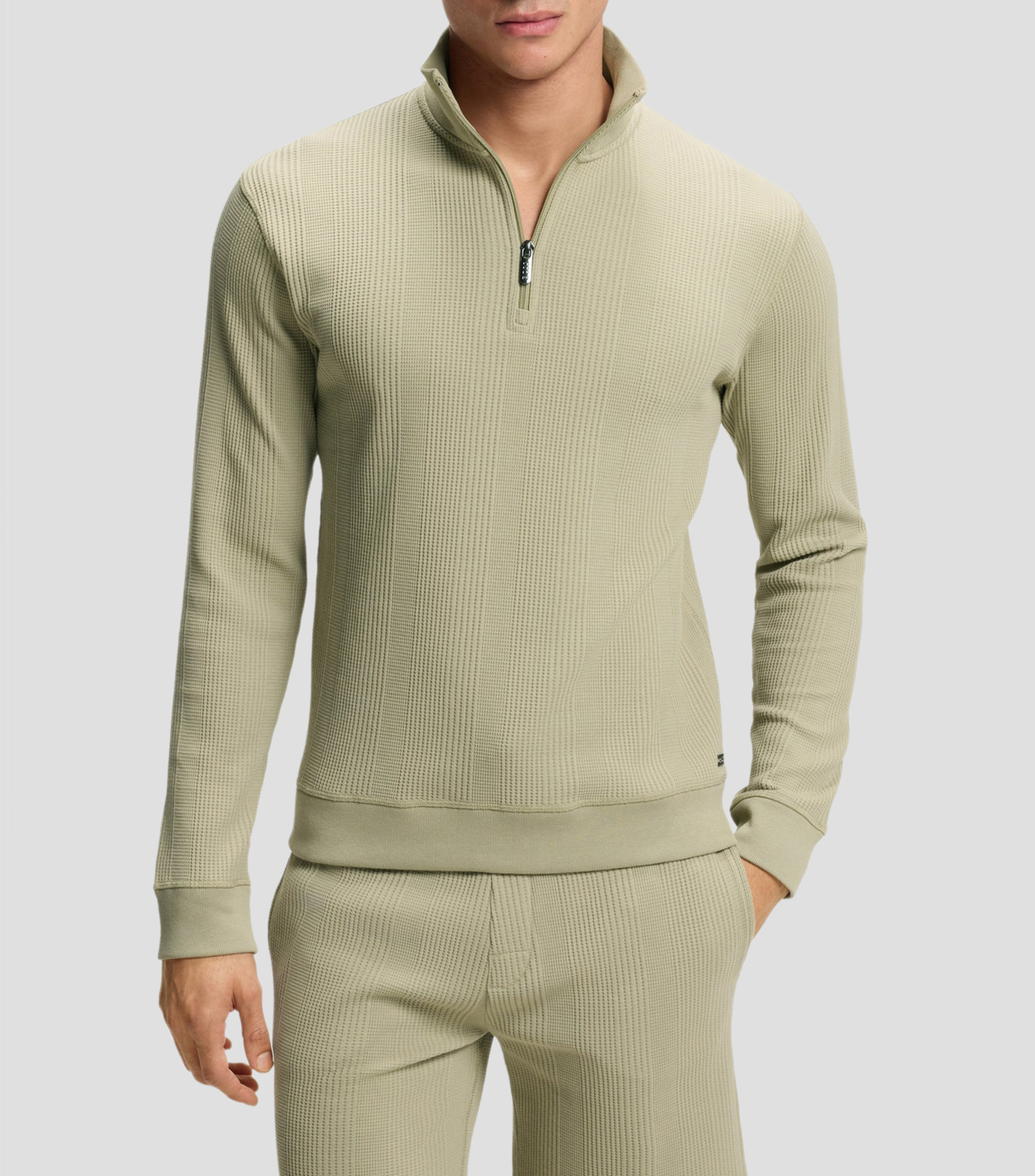 Sudadera con cuello con cremallera en algodón con estructura de rejilla Hombre